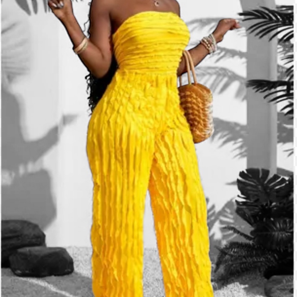 SHEIN Vibrant Yellow Strapless Jumpsuit